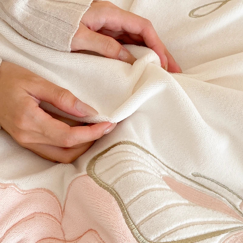 DecorBites™ Lace Ruffles Princess Duvet Set, Butterfly Flowers Embroidery, Cozy Bedding with Bed Sheet & Pillowcases