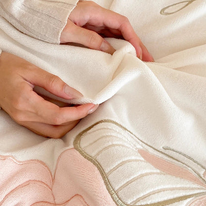 DecorBites™ Lace Ruffles Princess Duvet Set, Butterfly Flowers Embroidery, Cozy Bedding with Bed Sheet & Pillowcases