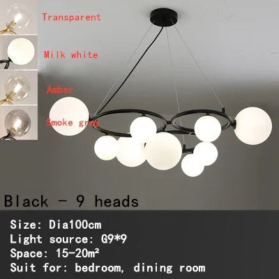 DecorBites™ Black Magic Bean Ceiling Chandelier with Golden Lamp Body Glass Pendant Light