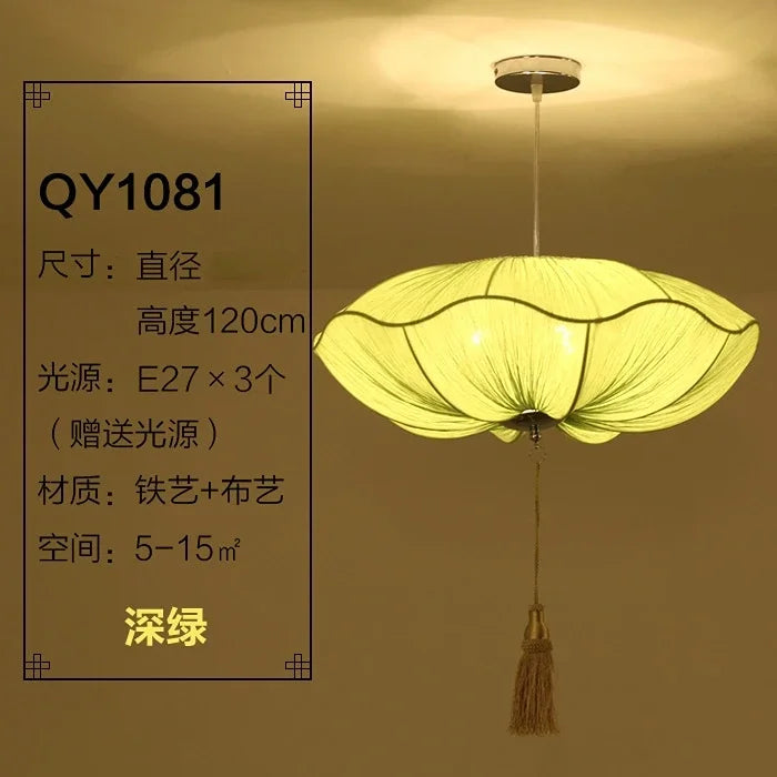 DecorBites™ Lotus Leaf Lantern Pendant Light Handmade Fabric Hanging Lamp for Kitchen & Restaurant