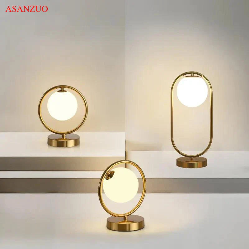 DecorBites™ Brass Glass LED Table Lamp | Modern Bedside Reading Desk Light