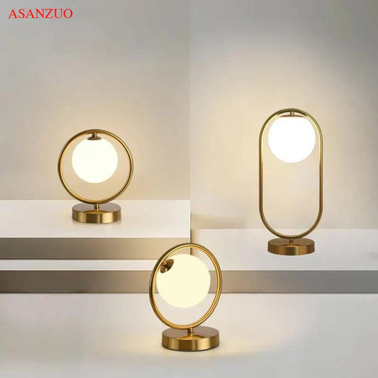 DecorBites™ Brass Glass LED Table Lamp | Modern Bedside Reading Desk Light