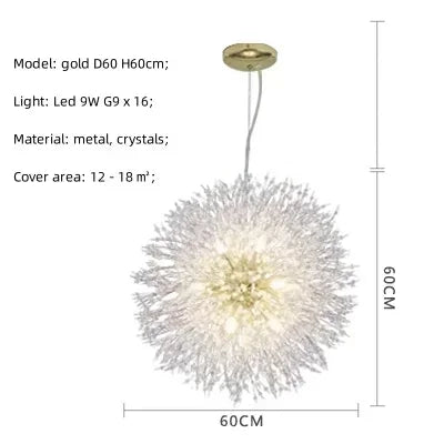 DecorBites™ Dandelion Gold/Chrome Chandelier with Crystals, G9 Pendant Lights for Elegant Lighting
