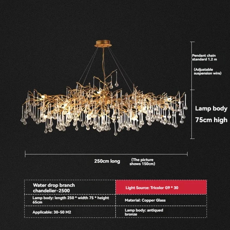 DecorBites™ French Crystal Chandelier for Dining Room: Elegant Copper Branch Ceiling Light
