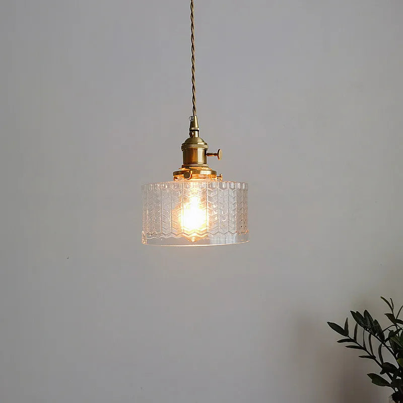 Green Glass LED Pendant Polished Copper Two-Head