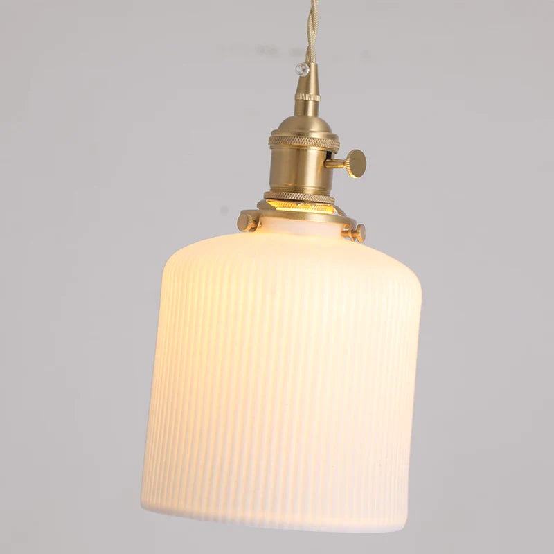 Japanese Ceramic Pendant Light With Polished Copper Finish