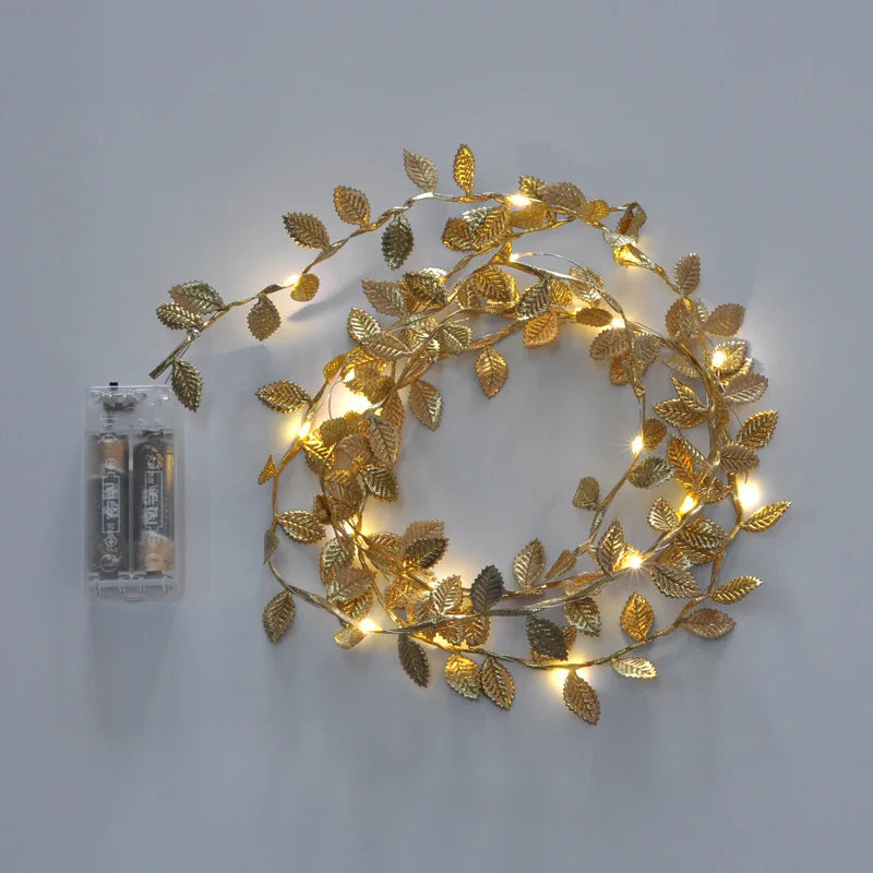 2M Golden Leaves String Light Christmas Fairy String Lights Noel Hanging Ornaments Wedding Supplies Xmas Tree Decor Light String