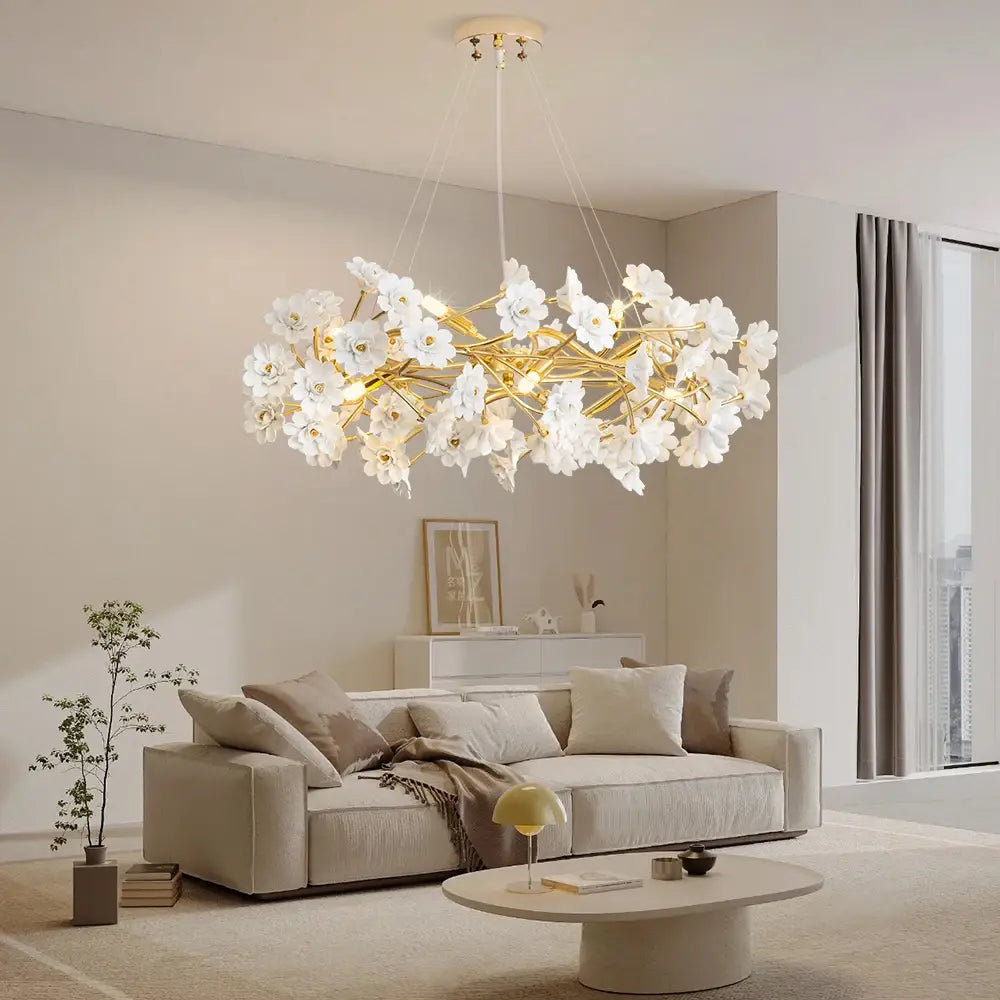 DecorBites™ Floral French White Ceramic Chandelier - Romantic Home Décor