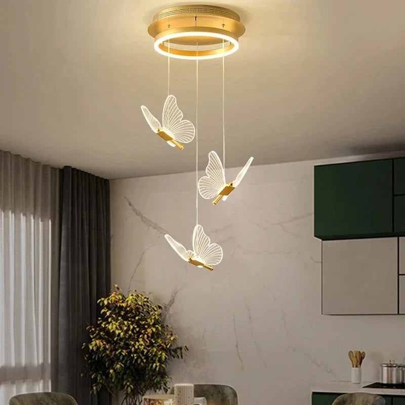 Acrylic Butterfly LED Chandelier 9-Head Staircase