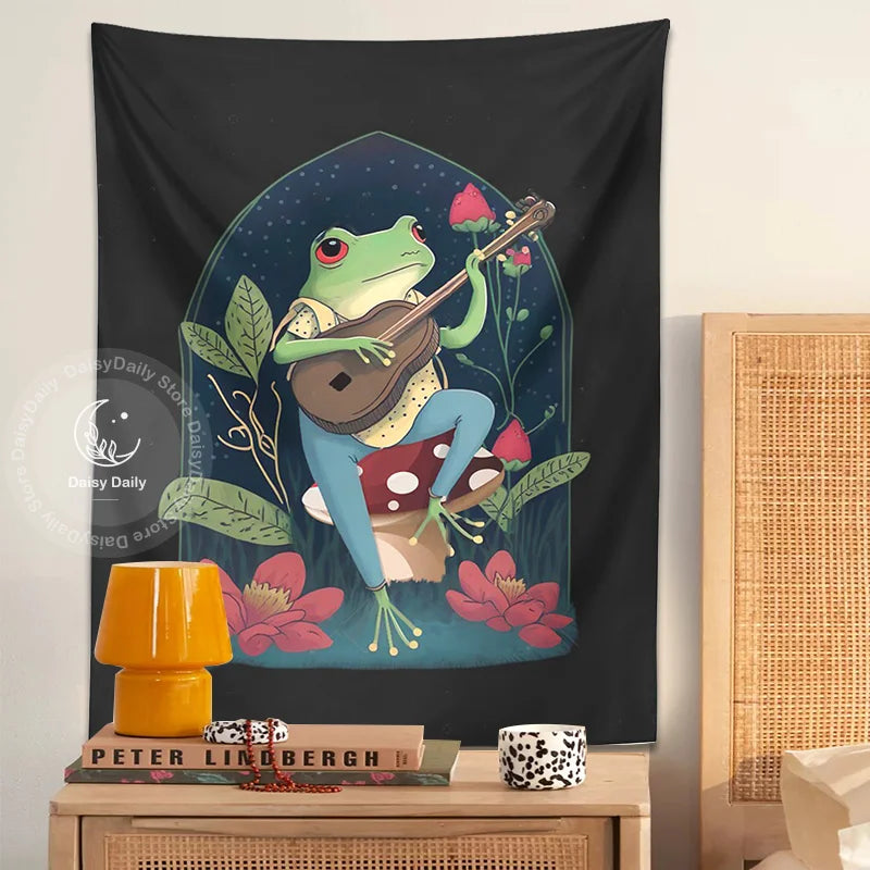 Decobites Psychedelic Frog Guitar Tapestry | Botanical Hippie Wall Cloth