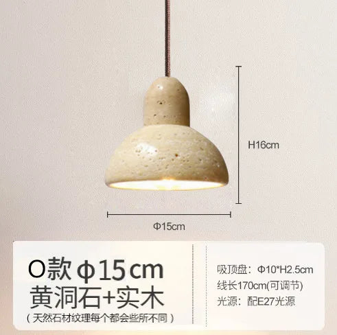 DecorBites™ Japanese Wooden Stone Chandelier Pendant Light, Wabi-Sabi Style Yellow Cavity-Stone Lamp