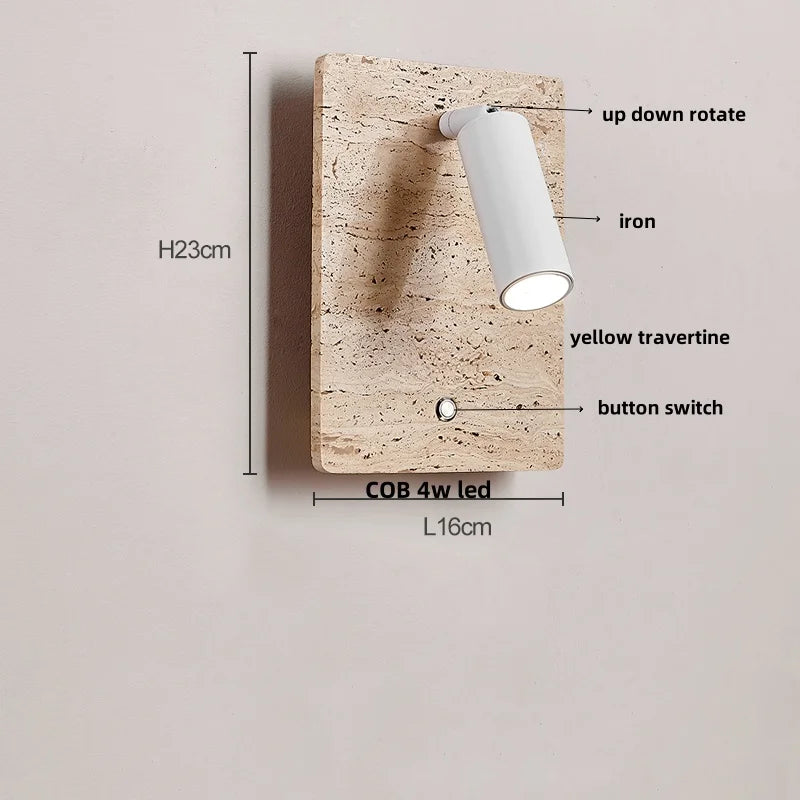 DecorBites™ LED Wall Light Fixtures Bedroom Modern Button Switch Yellow Travertine White Iron Bedside Lamp