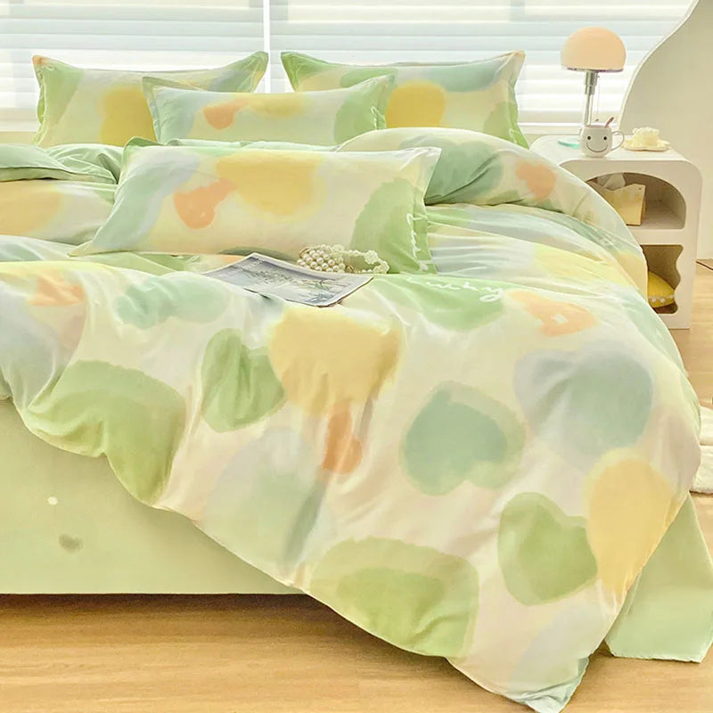 طقم سرير DecorBites™ مطبوع عليه قطن الصبار، مكون من 4 قطع، طقم فراش ناعم ومريح للبالغين