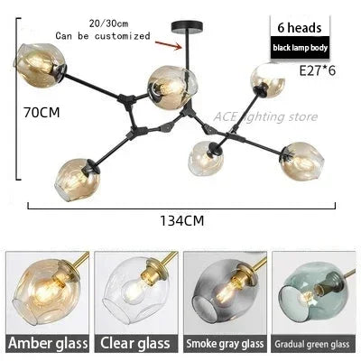 DecorBites™ Glass Bubble Branch Chandelier: Modern Hanging Ceiling Light Fixture