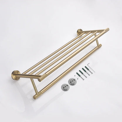 DecorBites™ Brushed Gold Brass Bathroom Accessories Set: Hand Towel Bar, Toilet Paper Holder, Robe Hook