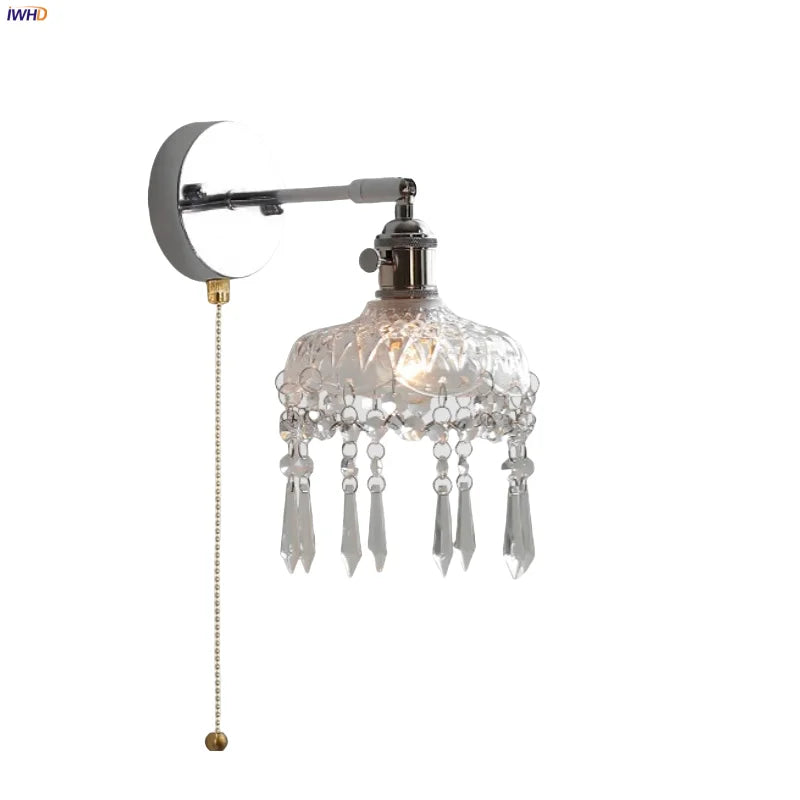 DecorBites™ Crystal Iron LED Wall Light Modern Bedside Lamp Clear Glass Wandlamp