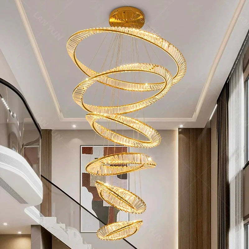 DecorBites™ Crystal Chandelier Stair Pendant Lamp Living Room Pendant Lights Interior Lighting