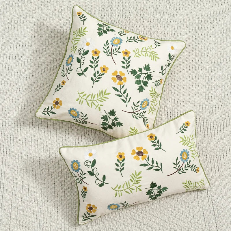 DecorBites™ Daisy Floral Embroidery Cushion Cover, Soft Cozy for Living Room Sofa