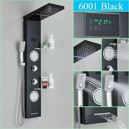 DecorBites™ LED Shower Panel Column Faucet with Rainfall Waterfall, Back Jet, Mixer Tap