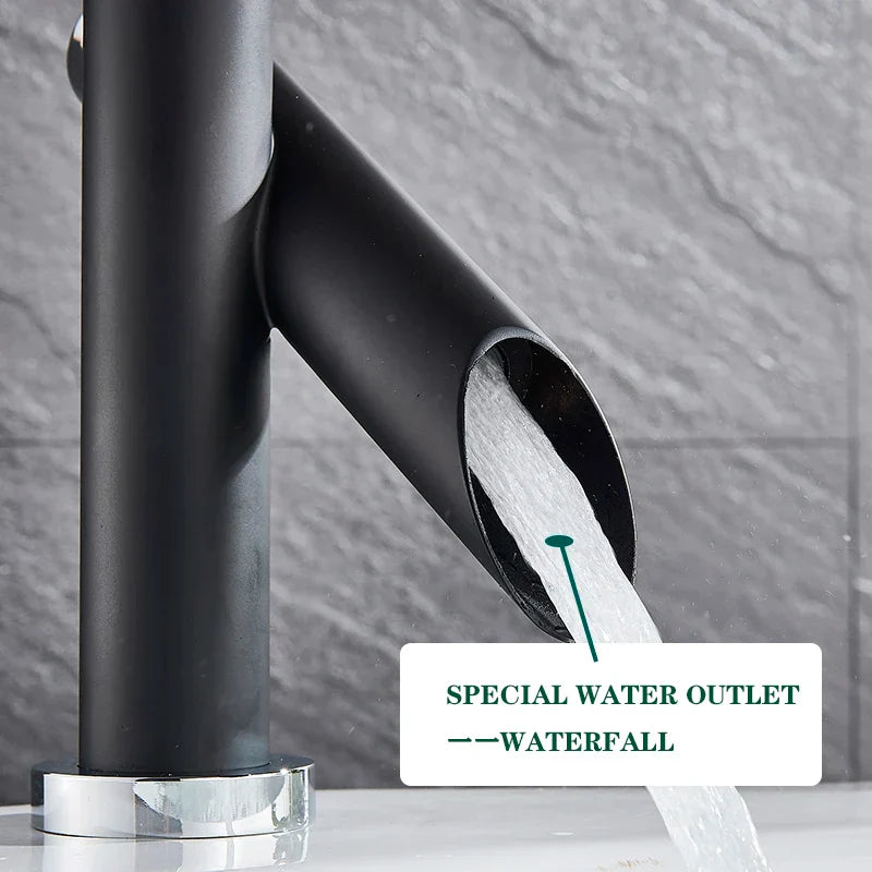 صنبور حوض أسود من DecorBites™: خلاط مياه بارد/ساخن لحوض السطح، رافعة موفرة للمياه