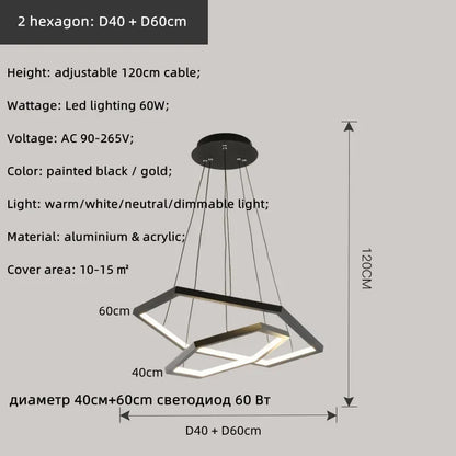 DecorBites™ Hexagon Aluminium LED Pendant Light Dimmable Minimalist Chandelier for Living Room Bedroom