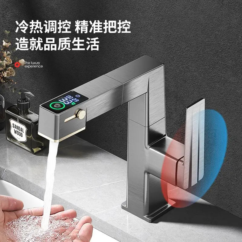 Decorbites™ Grifo LED para Lavabo con Extractor Mezclador de Agua Caliente y Fría para Baño Lavamanos Tocador