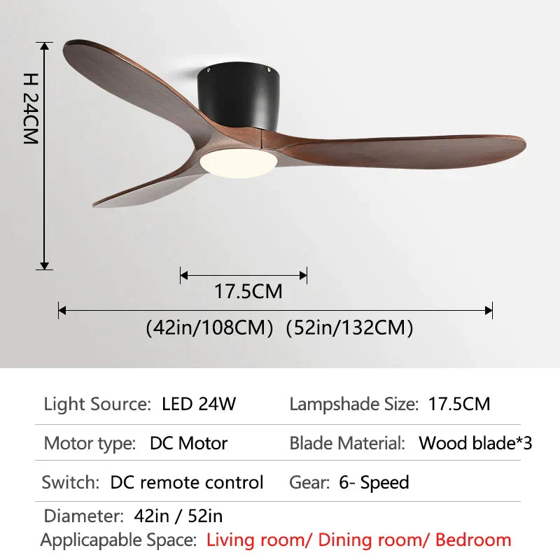 مروحة أرضية منخفضة DecorBites™ مقاس 52 بوصة مزودة بإضاءة وشفرة خشبية وجهاز تحكم عن بعد ومروحة سقف مزودة برياح قوية