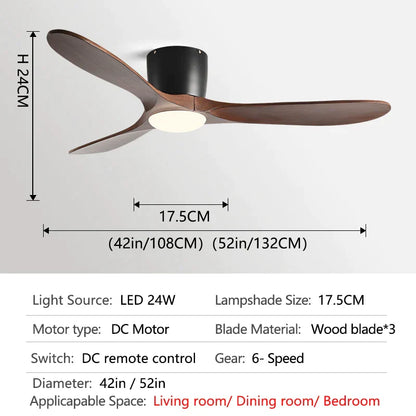 مروحة أرضية منخفضة DecorBites™ مقاس 52 بوصة مزودة بإضاءة وشفرة خشبية وجهاز تحكم عن بعد ومروحة سقف مزودة برياح قوية