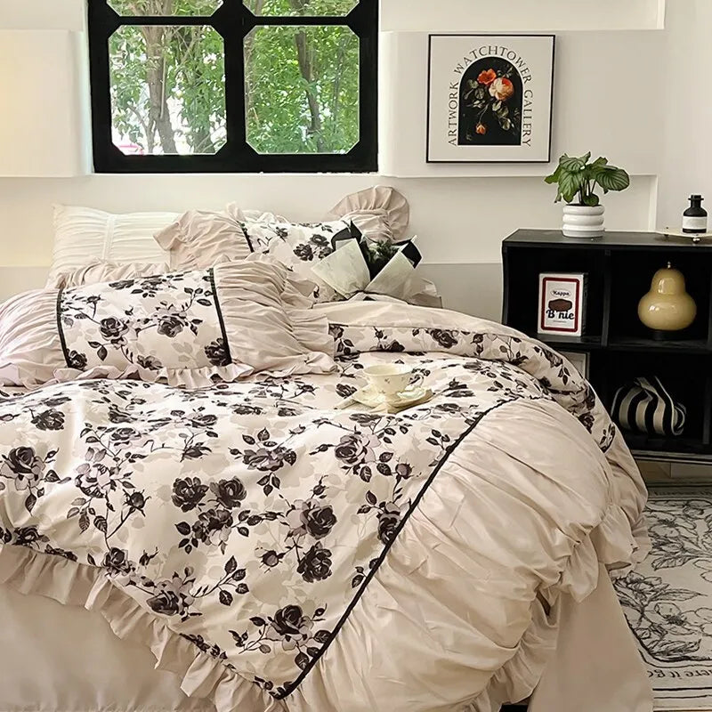 DecorBites™ Lace Printed Duvet Cover Set - Elegant, Cozy Bedding for Single & Double Beds