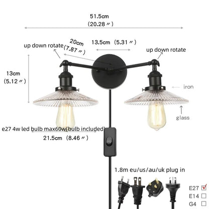 DecorBites™ Black LED Wall Sconce 2-Head Lamp for Bedroom Bathroom Mirror