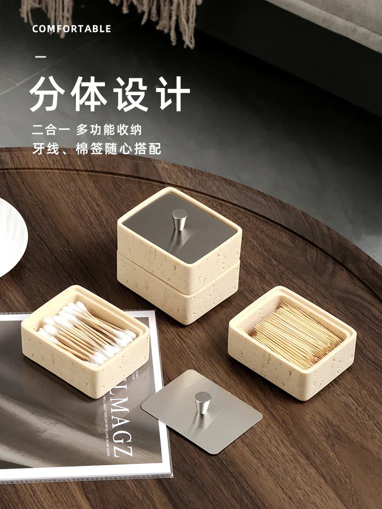 DecorBites™ Double Decker Jewelry Organizer with Natural Stone, 2 in 1 Floss Box & Bathroom Ornament