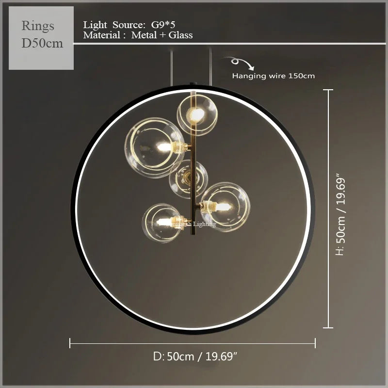 DecorBites™ Glass Bubble LED Ceiling Chandelier for Home, Modern Ring Hanging Light Fixtures