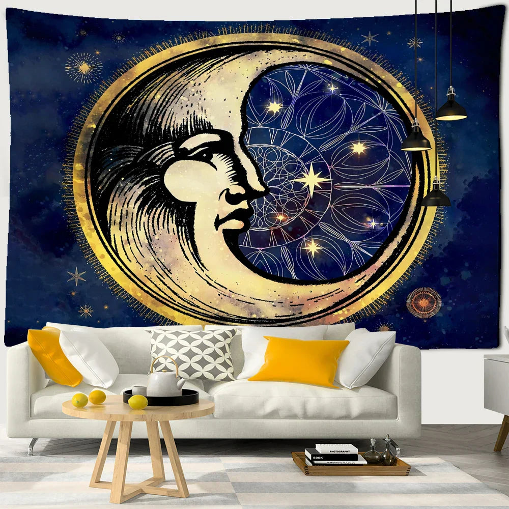 Decobites Moon Tree Life Tapestry: Kawaii Mandala Wall Hanging for Boho Room Decor