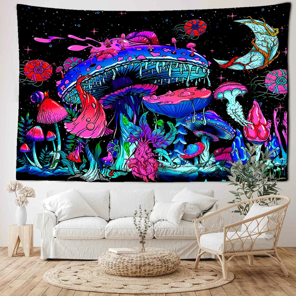 Decobites Starry Sky Mushroom Tapestry: Abstract Bohemian Dorm Decor