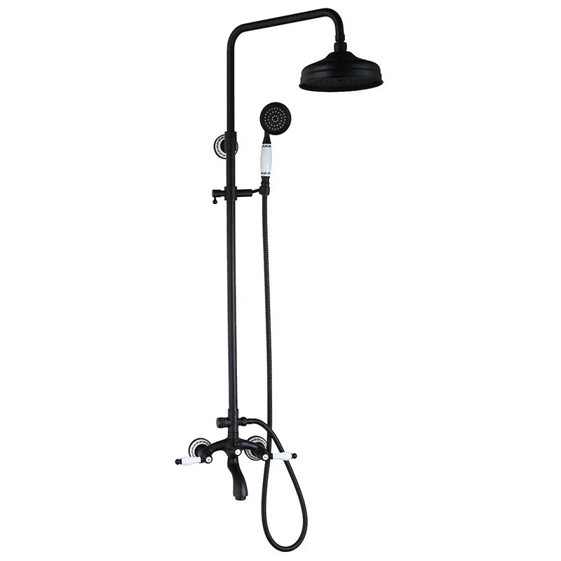 DecorBites™ 8 Inch Matte Black Shower Faucet Set with Hand Spray and Rainfall Head