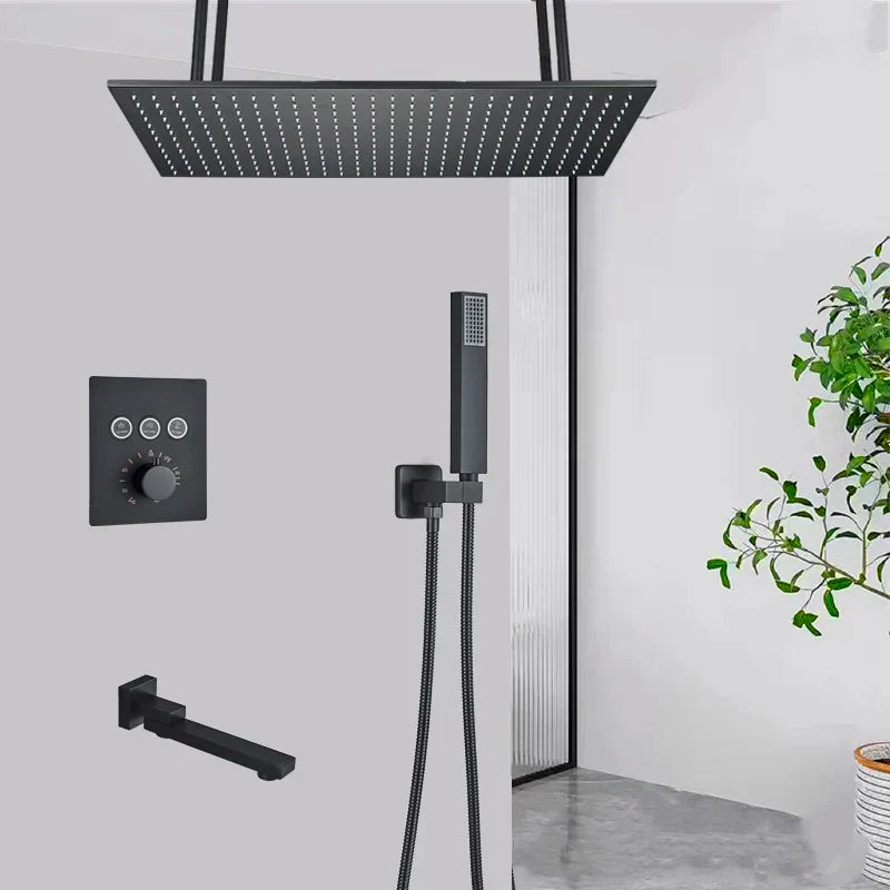 DecorBites™ LED Thermostatic Rainfall Shower System with Tub Spout Mixer Tap & Brass Head