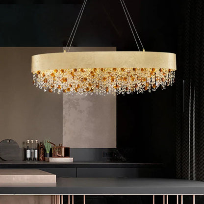 DecorBites™ Crystal Chandelier: Modern Circular Design for Living Room, Lobby, Kitchen Island.