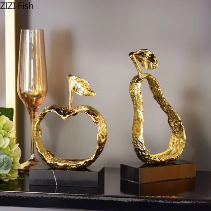 DecorBites™ Artesanías de metal con forma de fruta: Escultura calada de manzana/pera, decoración moderna para el hogar