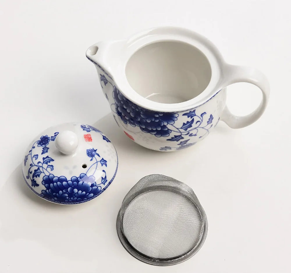 DecorBites™ Blue and White Porcelain Tea Pot Set