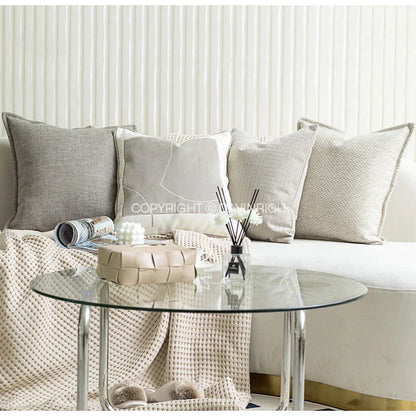 DecorBites™ Cappuccino Tone Geometry Embroidery Luxury Pillowcase 45x45cm Cream Khaki Gray