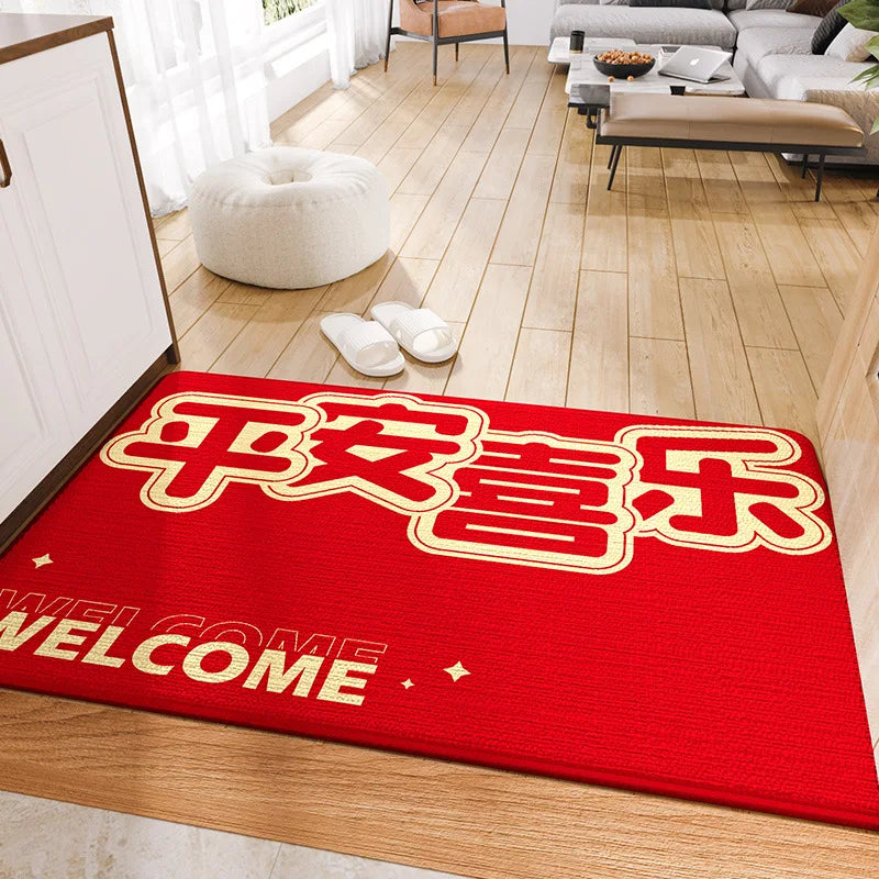 Decobites Red Tech Velvet Entrance Doormat: New Chinese Style, Anti-slip, Wear-resistant & Easy To Clean