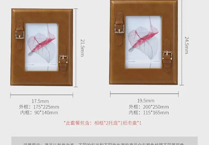 DecorBites™ Brown Weave Leather Photo Frame | Minimalist Desk Decoration | Aesthetic Room Decor