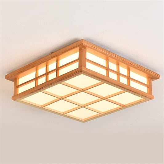 DecorBites™ Japanese Wooden Square LED Ceiling Lights for Modern Living Room and Kitchen