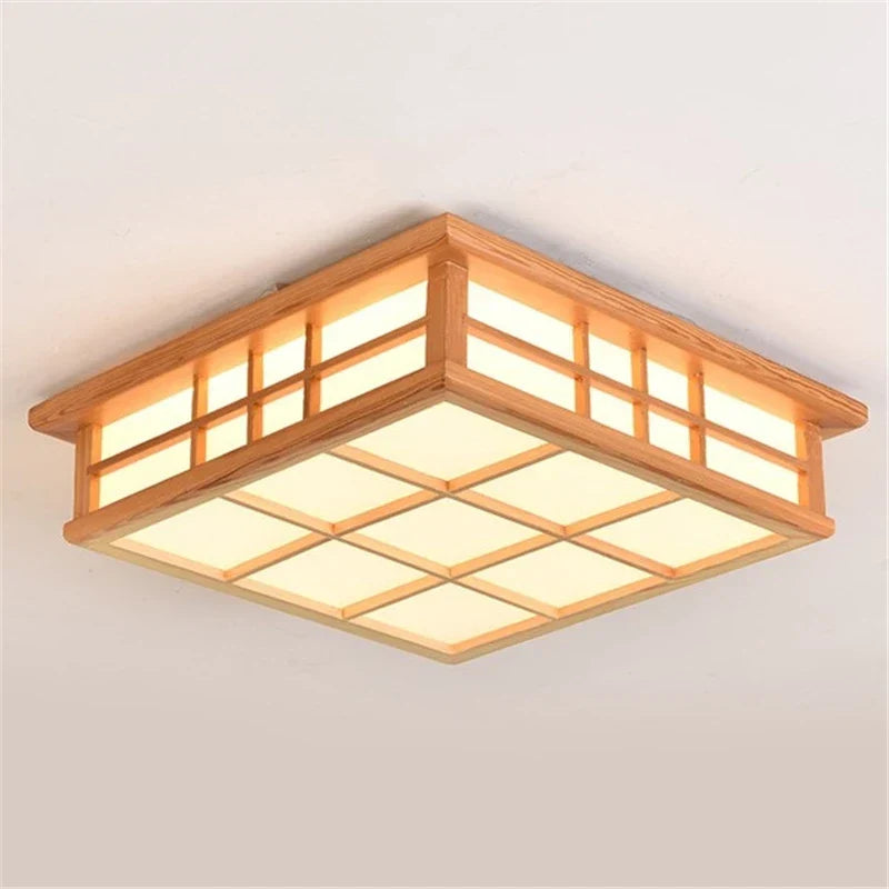 Decorbites™ Luces de Techo LED Cuadradas de Madera Japonesa para Sala de Estar y Cocina Modernas