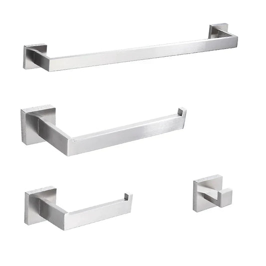 DecorBites™ Brushed Nickel Bathroom Hardware Set: Robe Hook, Towel Rail, Bar Rack, Shelf, Tissue Holder