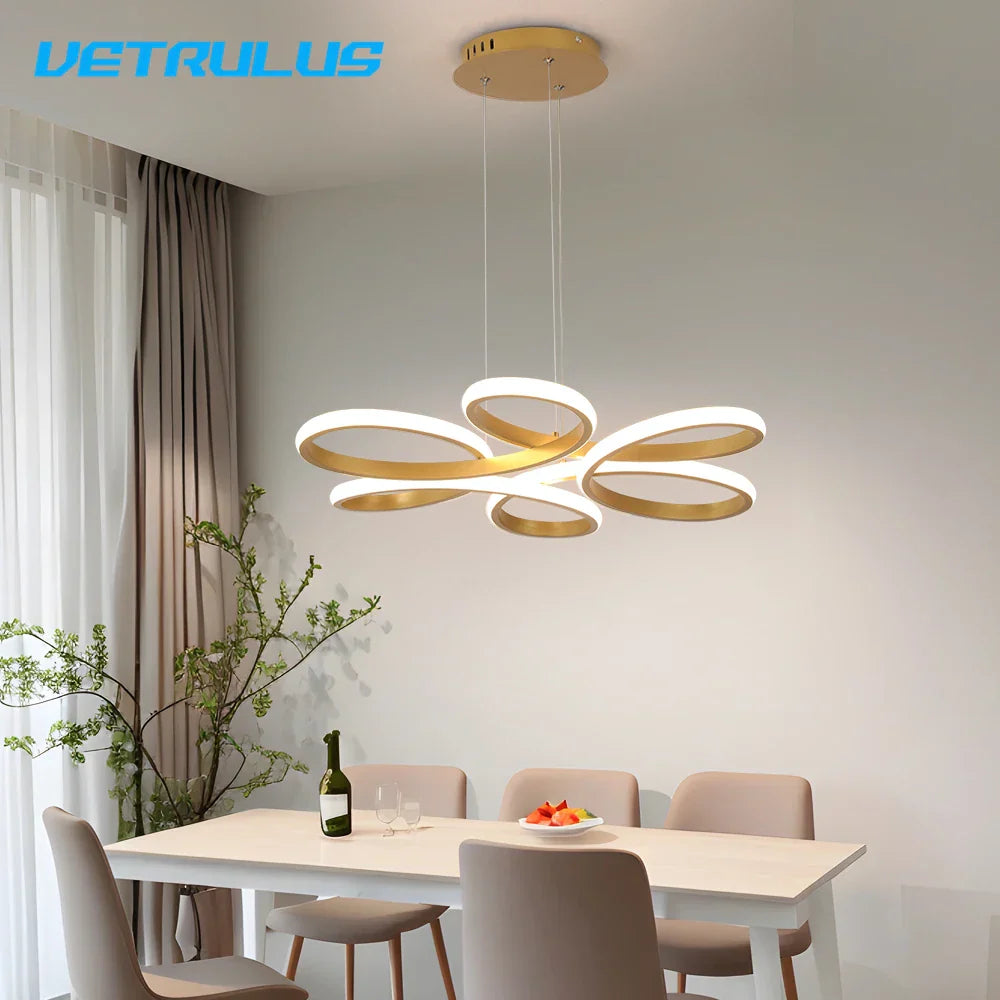 DecorBites™ Gold Flower Acrylic Pendant Chandelier - Modern LED Ceiling Light