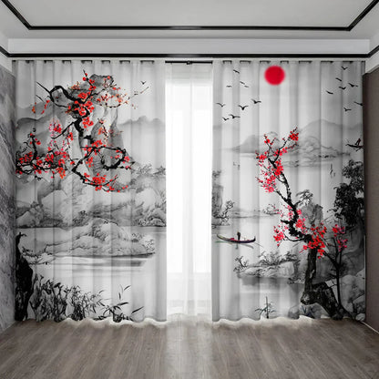 Decobites Snow Seeking Plum Blossom Curtains: Kitchen, Living Room, Balcony Curtains With Pole Bag