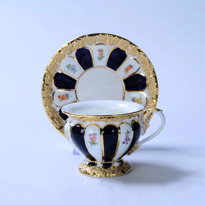 DecorBites™ Embossed Gold Bone China Tea Cup Saucer Set, German Design Drinkware