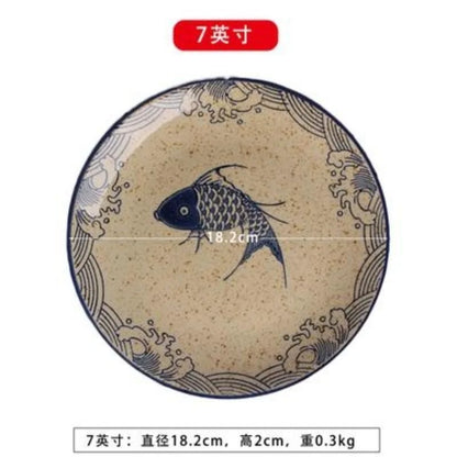 DecorBites™ Japanese Fish Print Ceramic Tableware - Special-shaped Large Dinner Plate Set