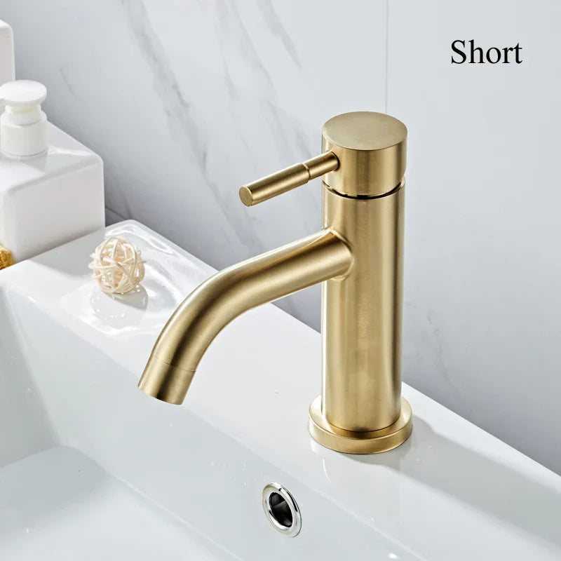 DecorBites™ Gold Basin Faucet: Stainless Steel Single Handle Mixer for Bathroom and Kitchen